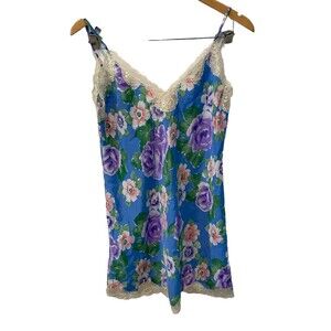 Victoria's Secret Gold Label Vintage Slip Cami Dress Purple Floral Lace Y2K M